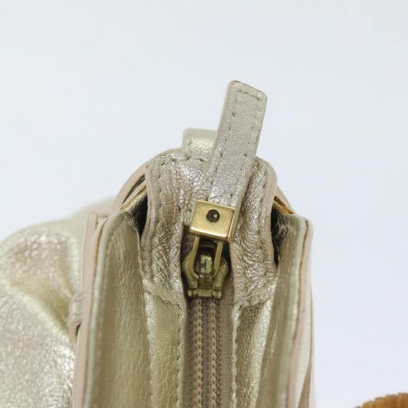 Salvatore Ferragamo Gancini Hand Bag Leather Gold Tone Gold Auth 91343AV