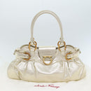 Salvatore Ferragamo Gancini Hand Bag Leather Gold Tone Gold Auth 91343AV-12