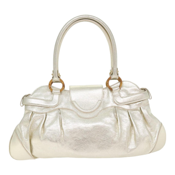 Salvatore Ferragamo Gancini Hand Bag Leather Gold Tone Gold Auth 91343AV