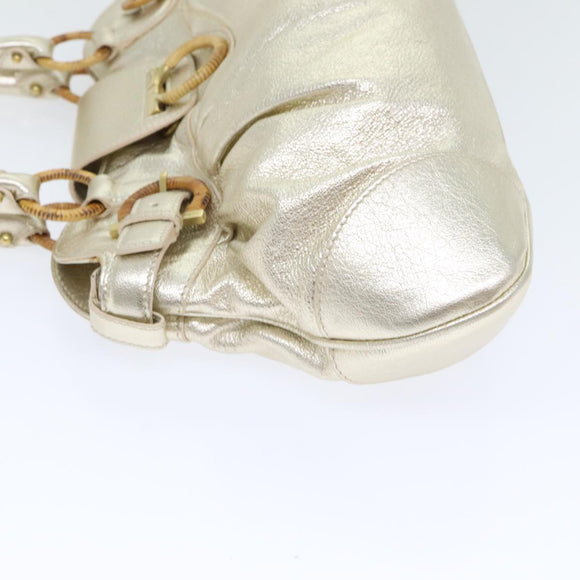 Salvatore Ferragamo Gancini Hand Bag Leather Gold Tone Gold Auth 91343AV