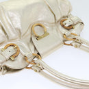 Salvatore Ferragamo Gancini Hand Bag Leather Gold Tone Gold Auth 91343AV-6