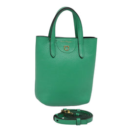 Salvatore Ferragamo Hand Bag Leather 2way Green Gold Auth 91385V