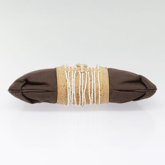 Salvatore Ferragamo Gancini Shoulder Bag Nylon Leather Brown Gold Auth 91386V