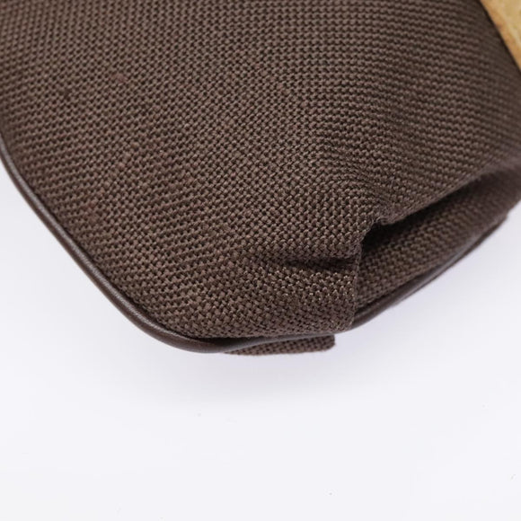 Salvatore Ferragamo Gancini Shoulder Bag Nylon Leather Brown Gold Auth 91386V