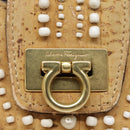 Salvatore Ferragamo Gancini Shoulder Bag Nylon Leather Brown Gold Auth 91386V-17