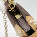 Salvatore Ferragamo Gancini Shoulder Bag Nylon Leather Brown Gold Auth 91386V-19