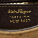 Salvatore Ferragamo Gancini Shoulder Bag Nylon Leather Brown Gold Auth 91386V-12