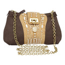 Salvatore Ferragamo Gancini Shoulder Bag Nylon Leather Brown Gold Auth 91386V-1