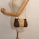 Salvatore Ferragamo Gancini Shoulder Bag Nylon Leather Brown Gold Auth 91386V-23