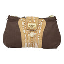 Salvatore Ferragamo Gancini Shoulder Bag Nylon Leather Brown Gold Auth 91386V-13