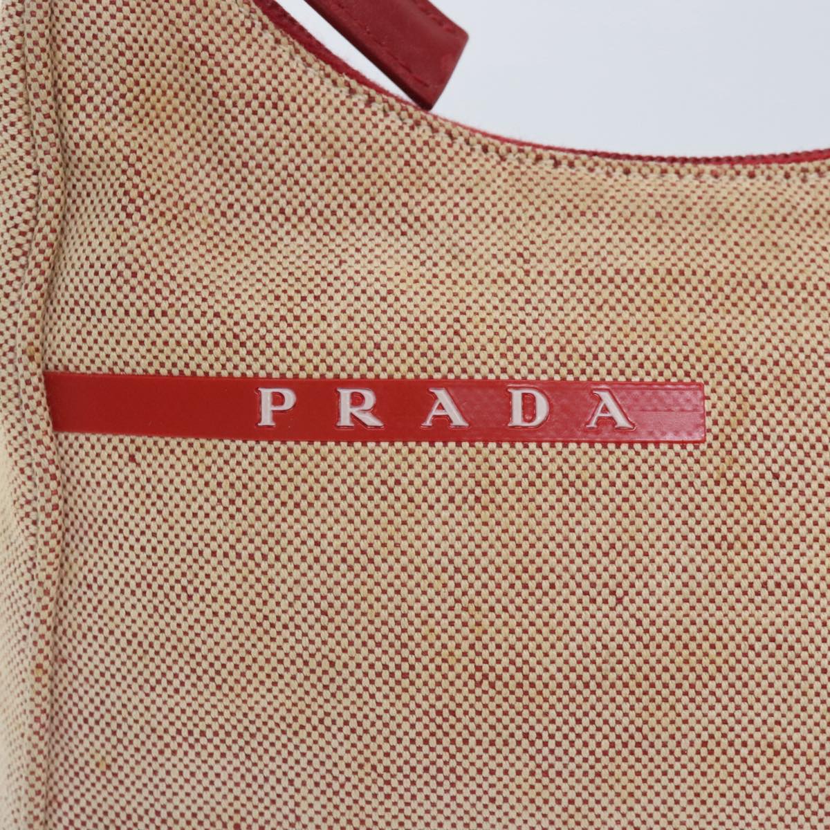 PRADA Sports Hand Bag Canvas Beige Red Auth 91403