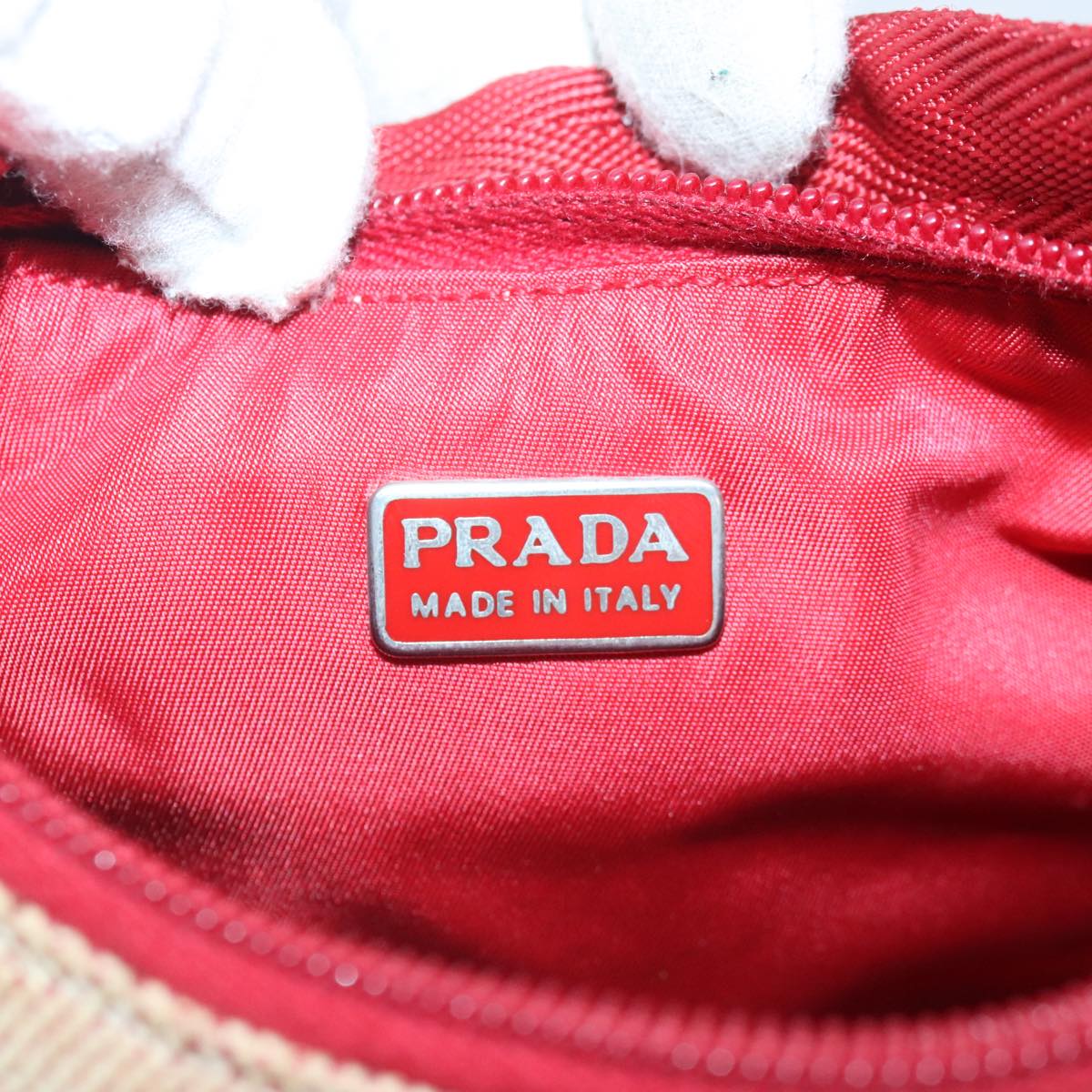 PRADA Sports Hand Bag Canvas Beige Red Auth 91403