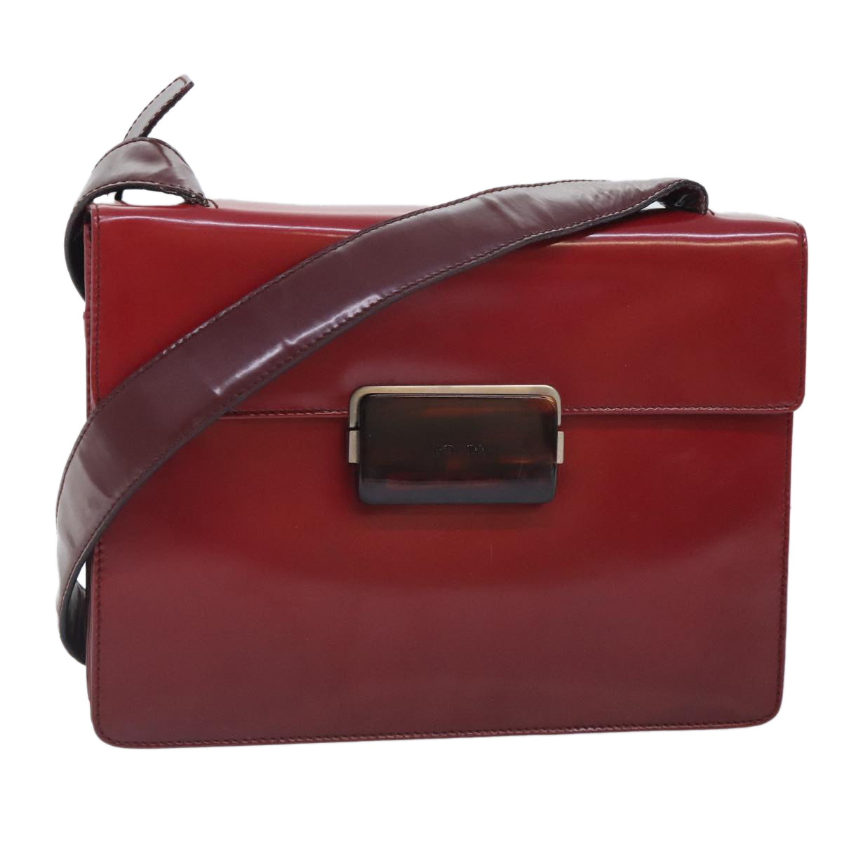 PRADA Shoulder Bag Leather Red Silver Auth 91405