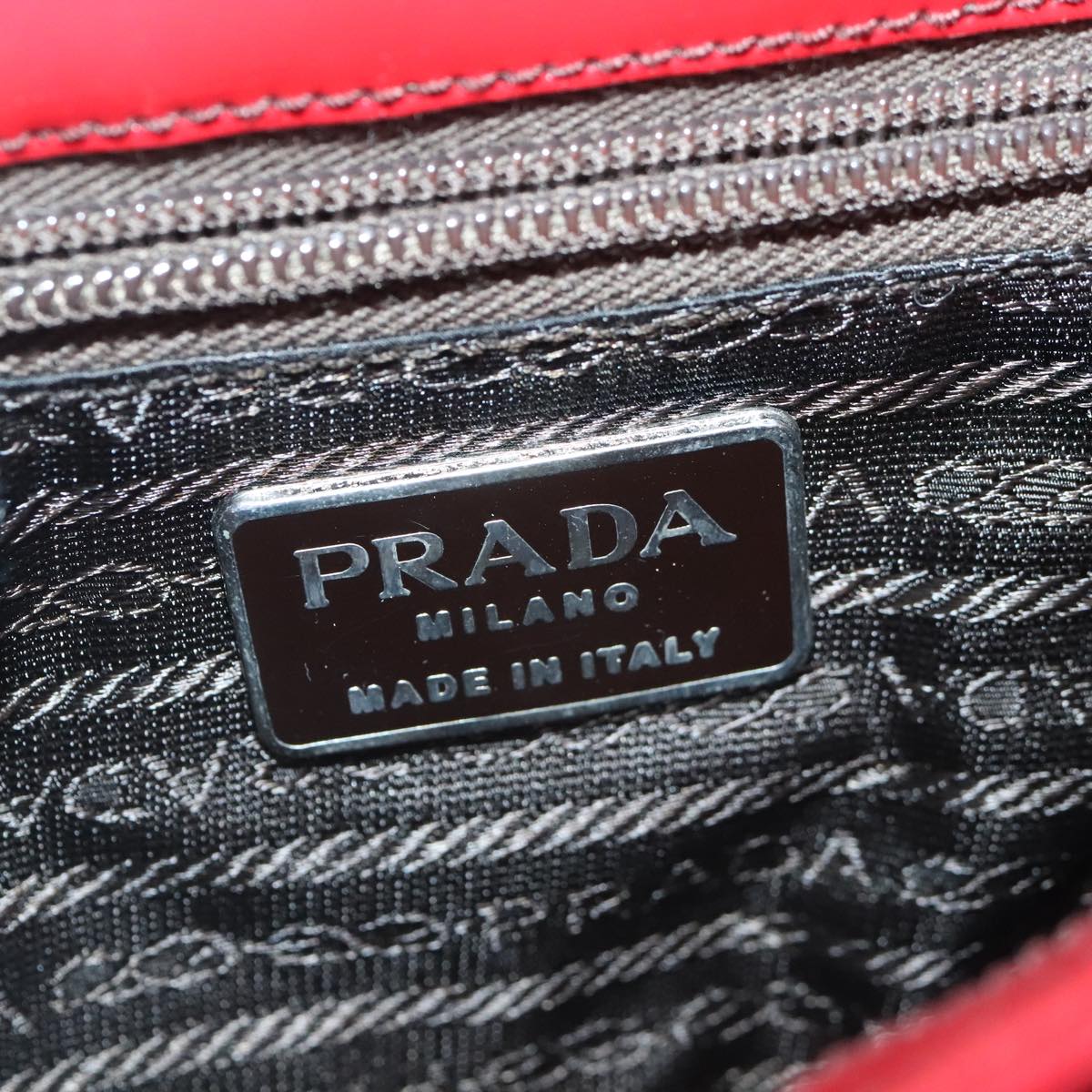 PRADA Shoulder Bag Leather Red Silver Auth 91405