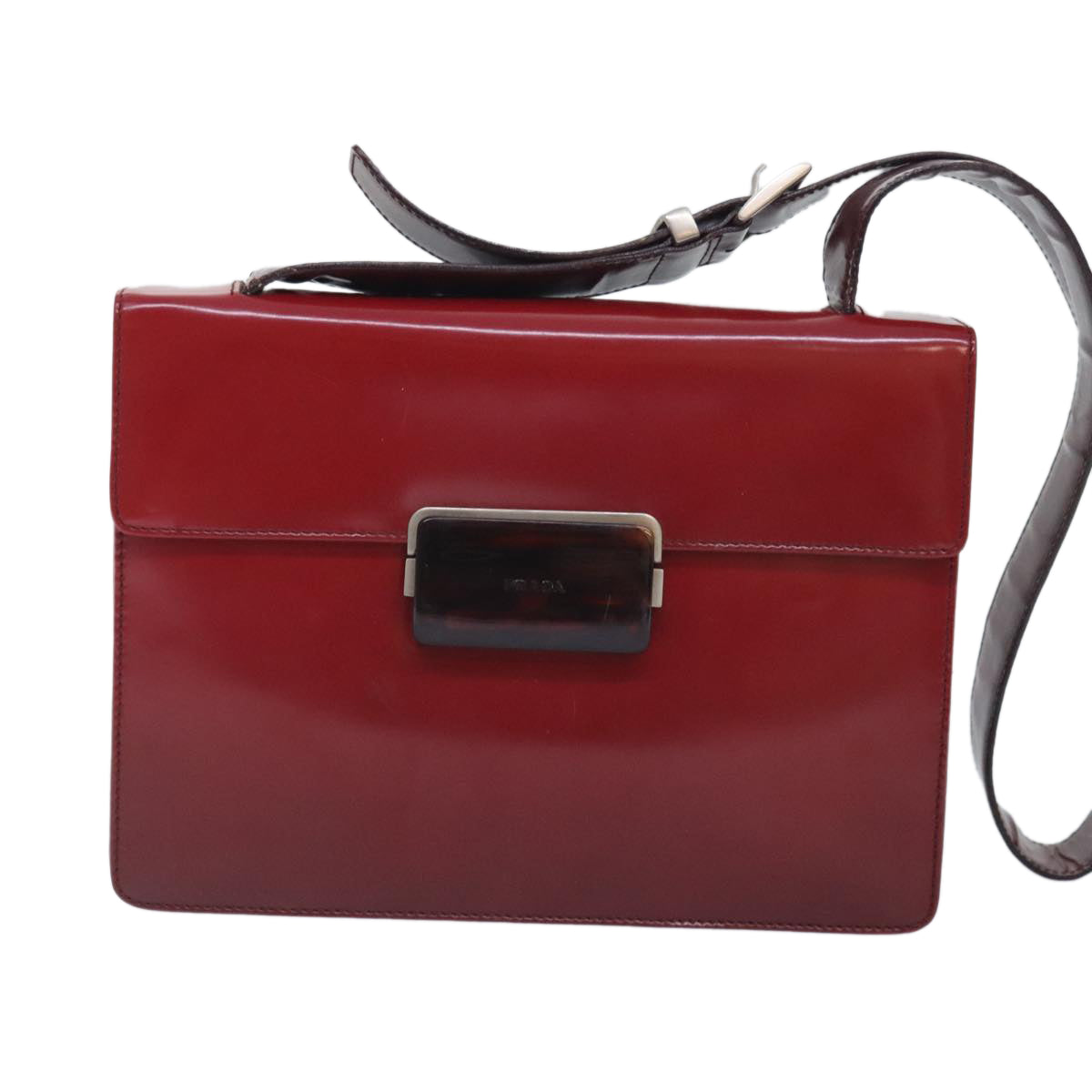 PRADA Shoulder Bag Leather Red Silver Auth 91405 - 0