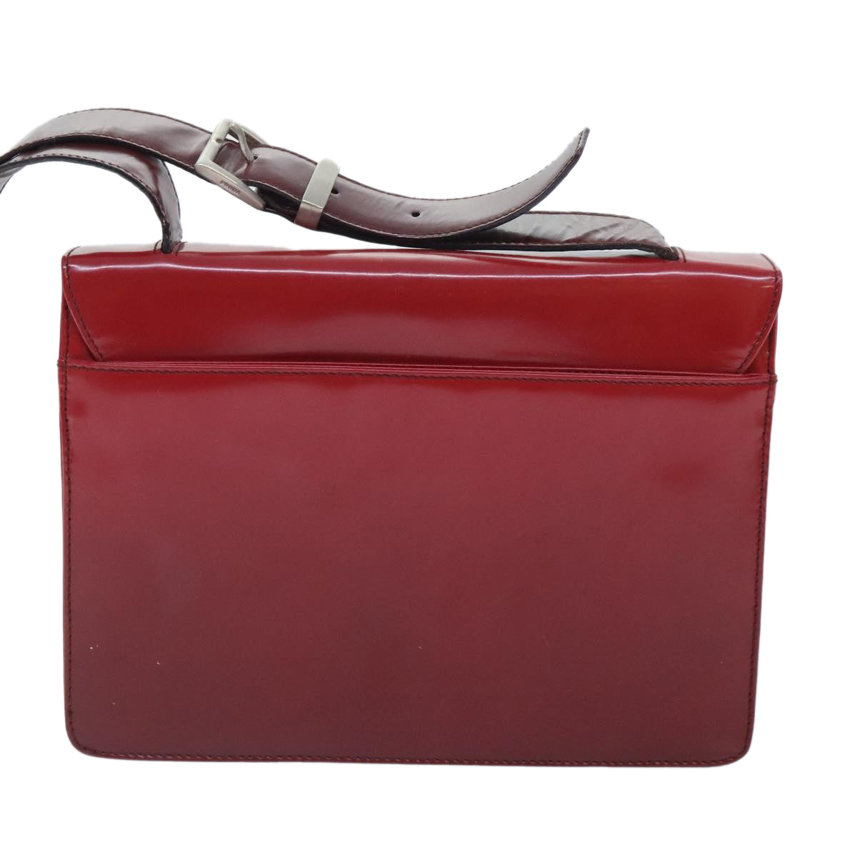 PRADA Shoulder Bag Leather Red Silver Auth 91405