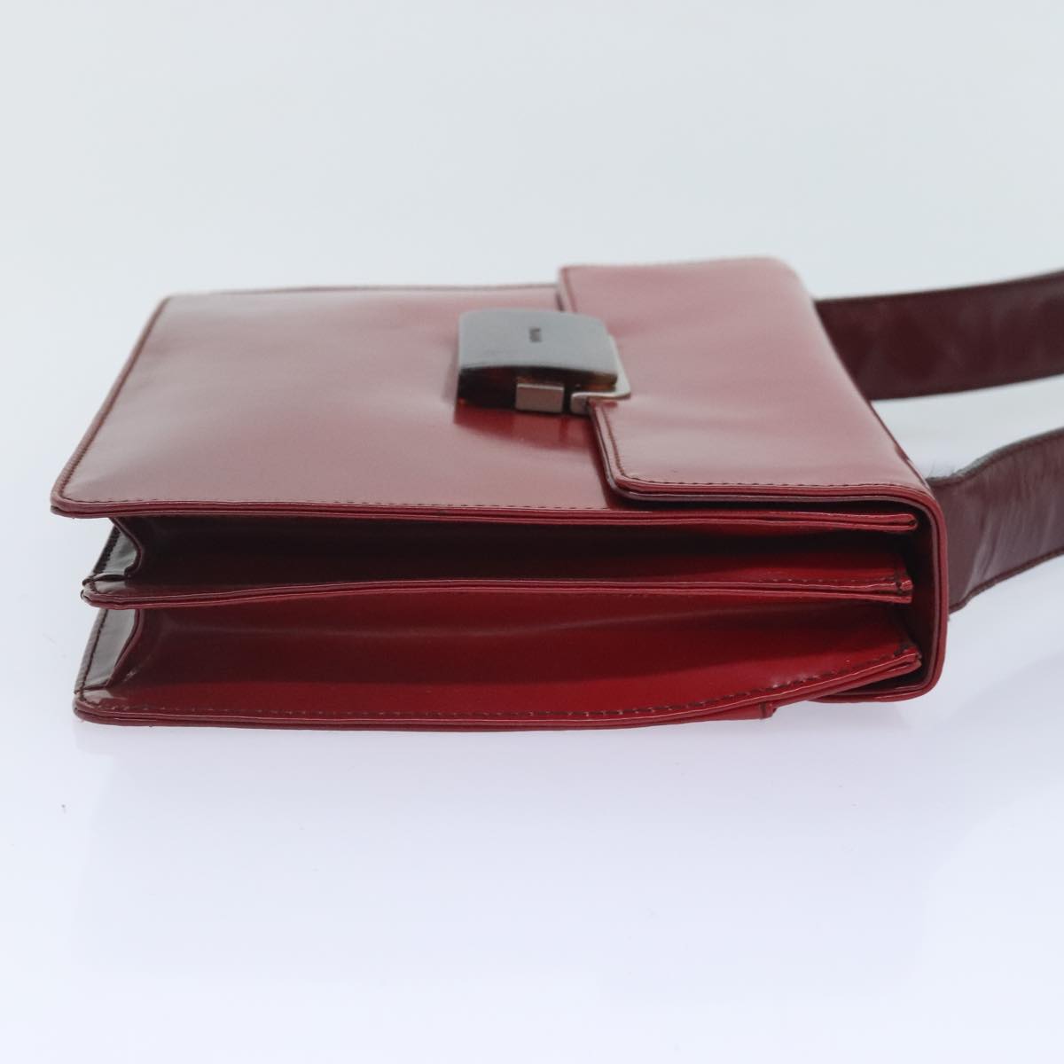 PRADA Shoulder Bag Leather Red Silver Auth 91405