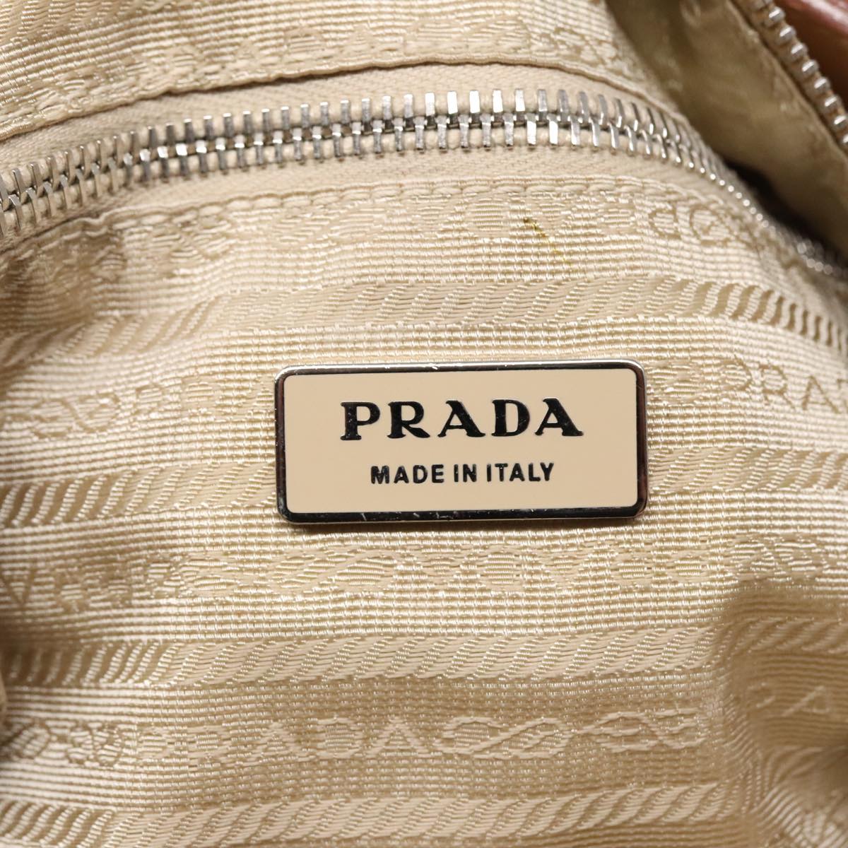 PRADA Shoulder Bag Nylon Leather Beige Silver Auth 91407