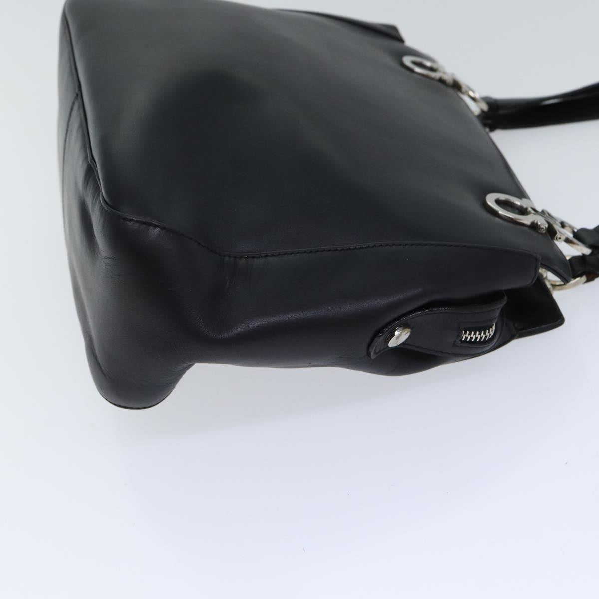 Salvatore Ferragamo Hand Bag Leather Black Silver Auth 91411