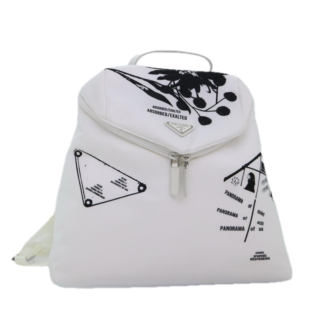 PRADA Backpack Nylon White Silver 1BZ072 Auth 91414A