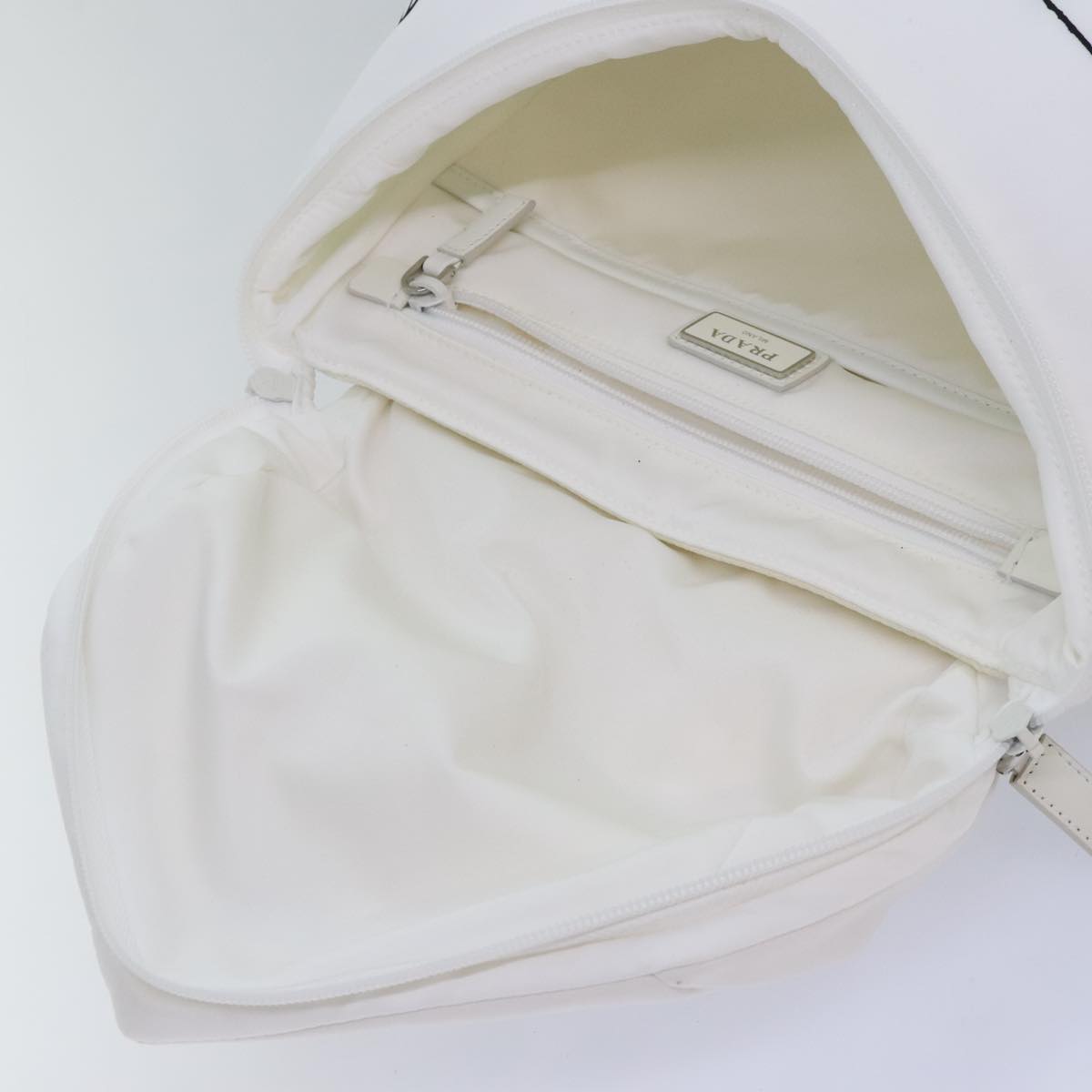 PRADA Backpack Nylon White Silver 1BZ072 Auth 91414A