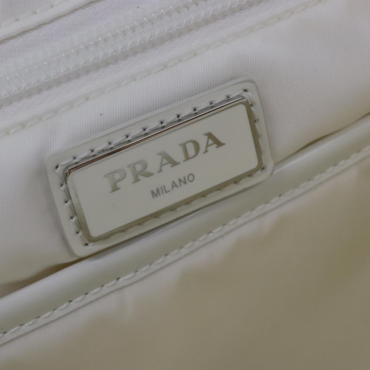 PRADA Backpack Nylon White Silver 1BZ072 Auth 91414A