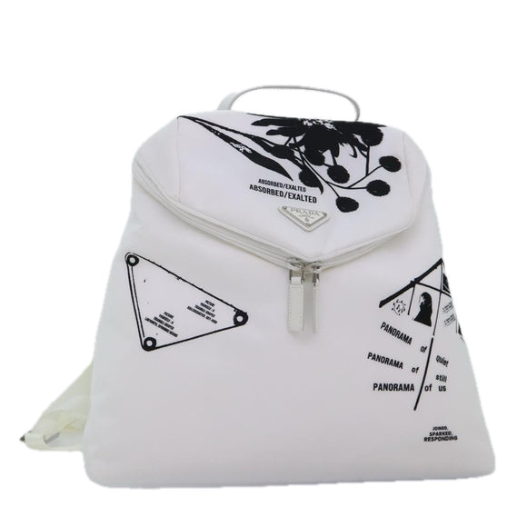PRADA Backpack Nylon White Silver 1BZ072 Auth 91414AV