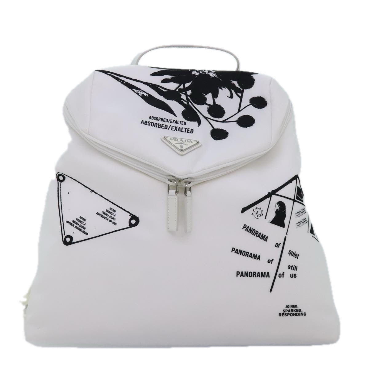 PRADA Backpack Nylon White Silver 1BZ072 Auth 91414A