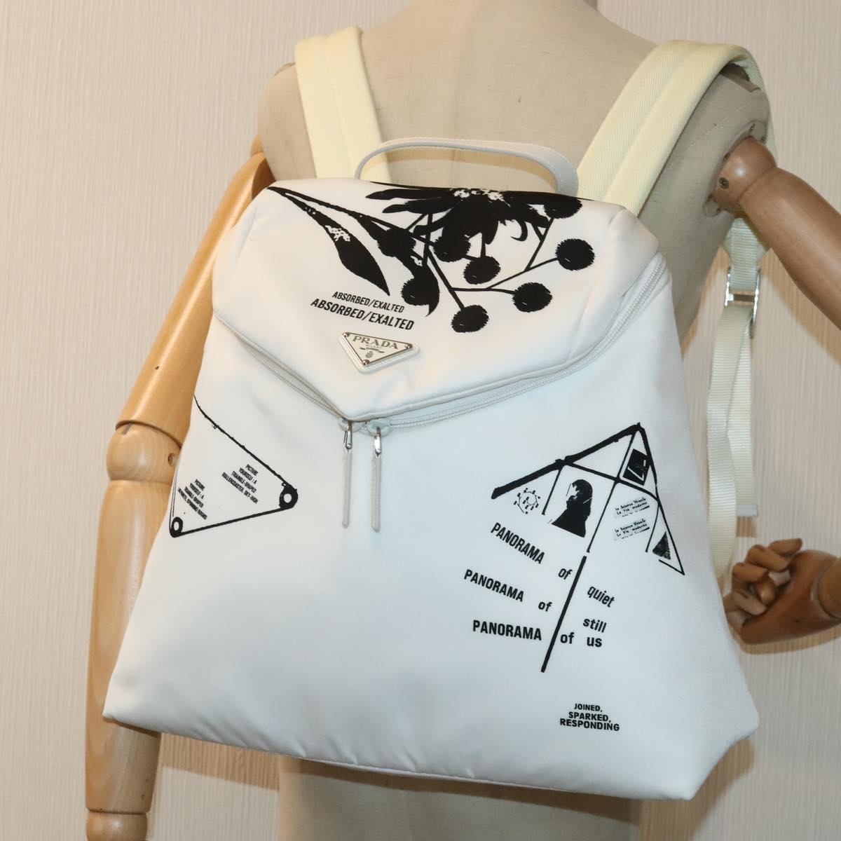 PRADA Backpack Nylon White Silver 1BZ072 Auth 91414A