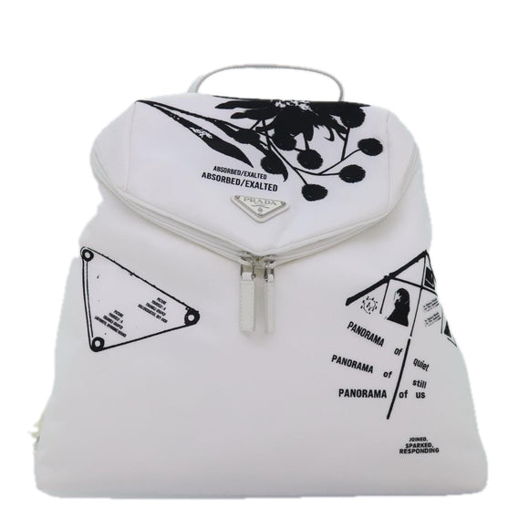 PRADA Backpack Nylon White Silver 1BZ072 Auth 91414AV