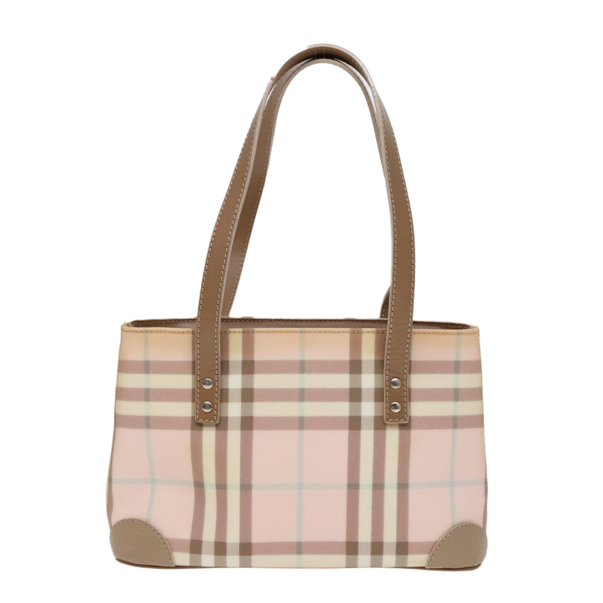 BURBERRY Nova Check Hand Bag Coated Canvas Pink Auth 91436 - 0