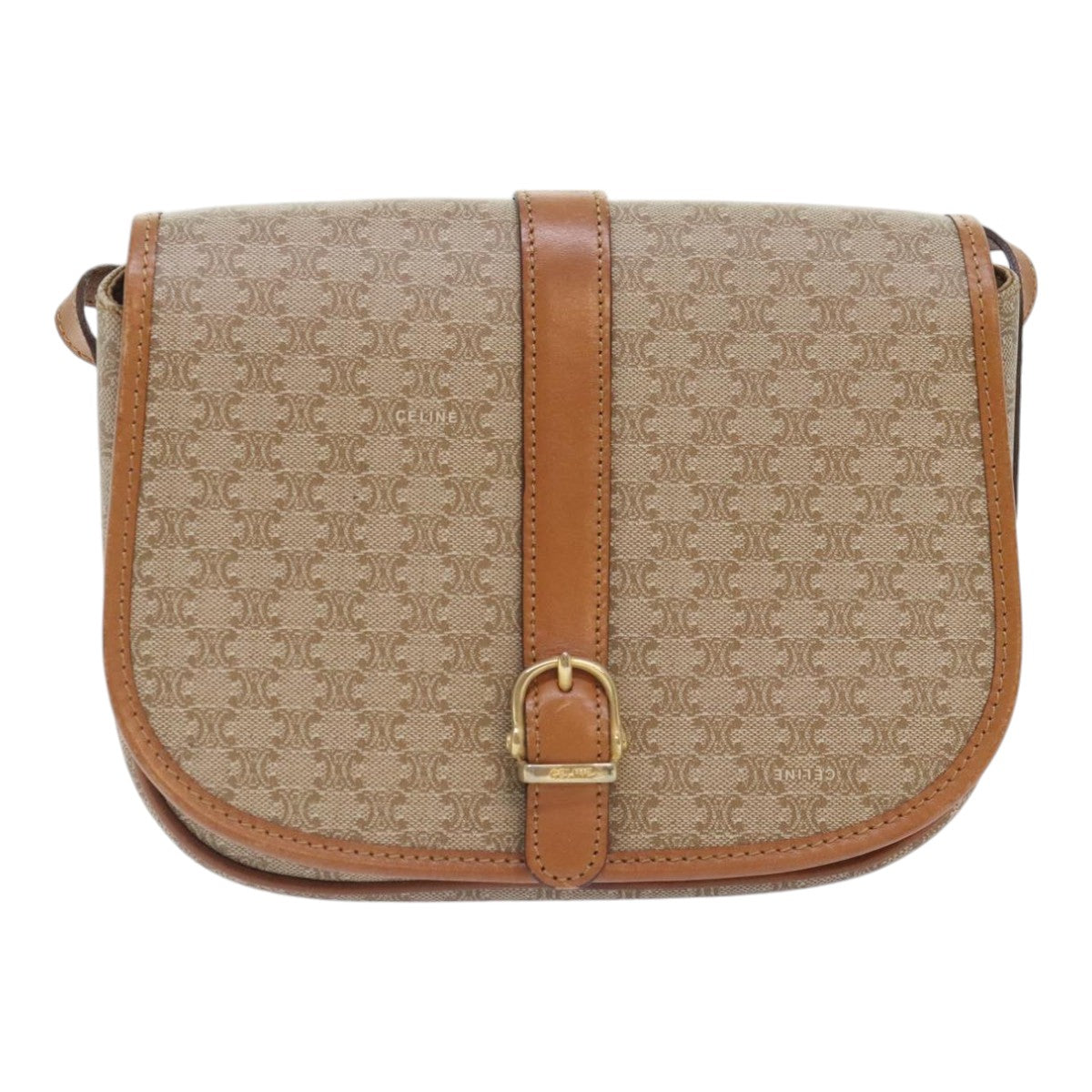 CELINE Macadam Canvas Shoulder Bag PVC Beige Auth 91437