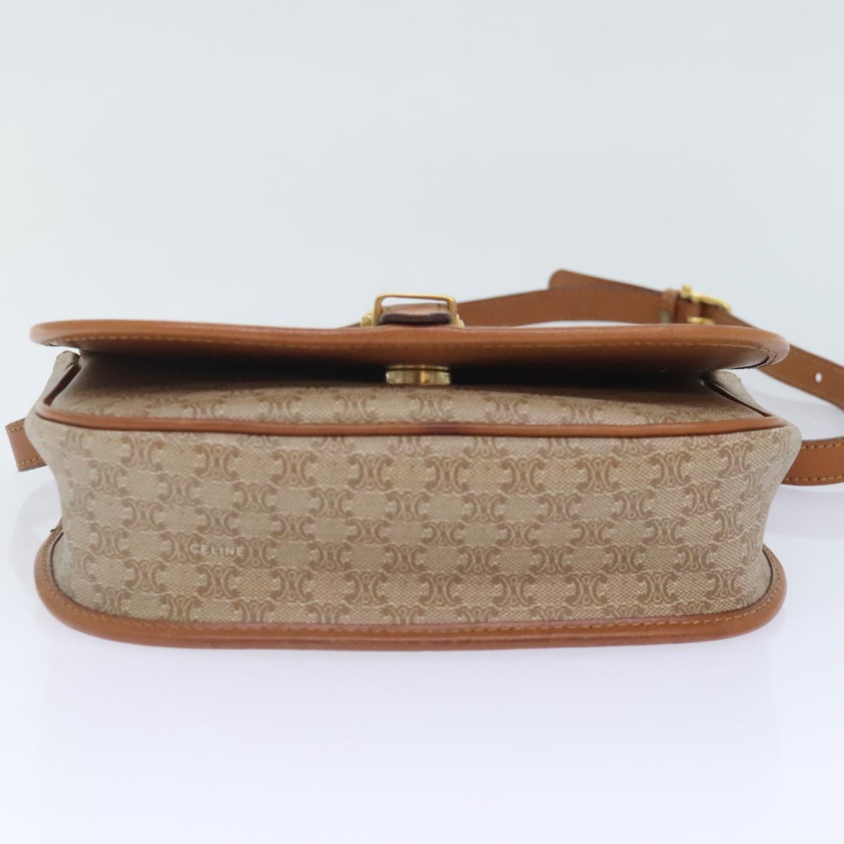 CELINE Macadam Canvas Shoulder Bag PVC Beige Auth 91437