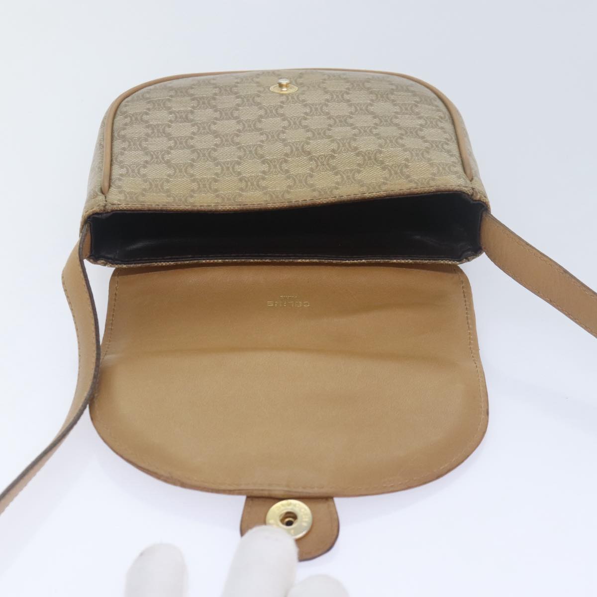 CELINE Macadam Canvas Shoulder Bag PVC Beige Auth 91465