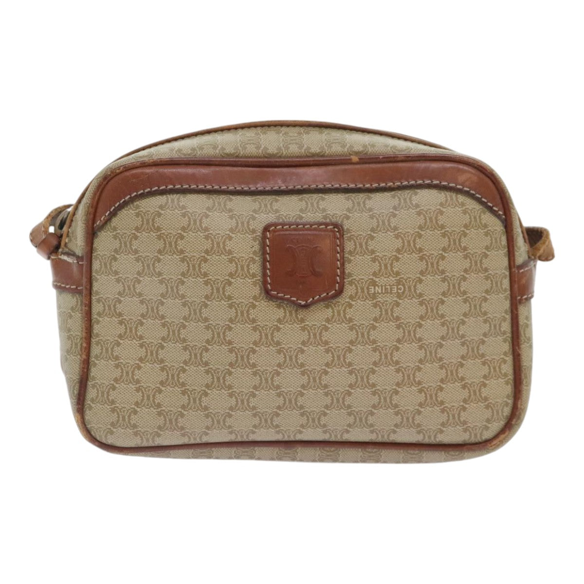 CELINE Macadam Canvas Shoulder Bag Beige Auth 91467