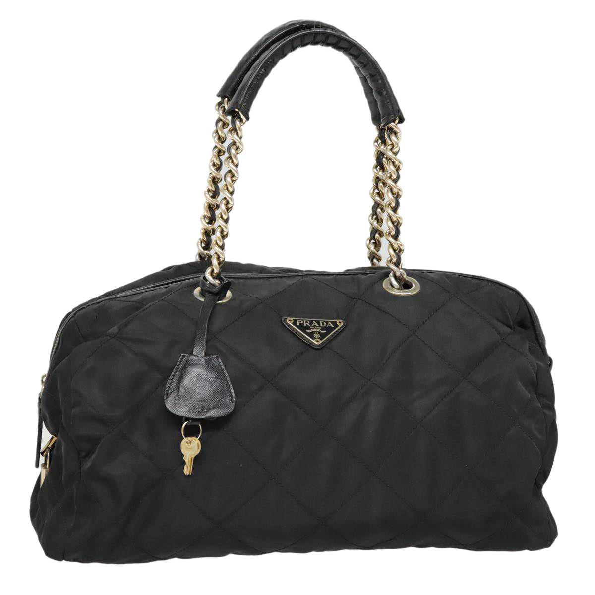 PRADA Quilted Chain Shoulder Bag Nylon Black Auth 91474