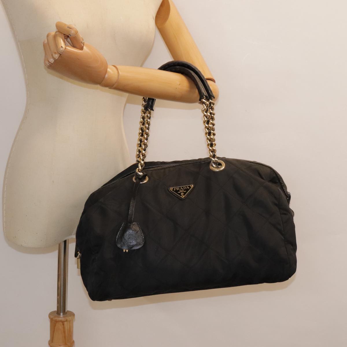 PRADA Quilted Chain Shoulder Bag Nylon Black Auth 91474