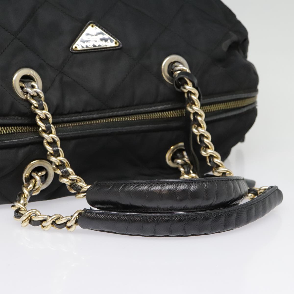 PRADA Quilted Chain Shoulder Bag Nylon Black Auth 91474