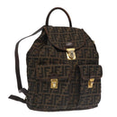 FENDI Zucca Canvas Backpack Brown Black gold Auth 91551-1
