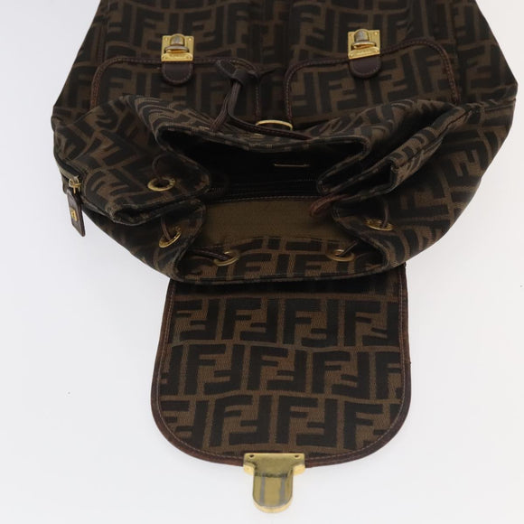 FENDI Zucca Canvas Backpack Brown Black gold Auth 91551