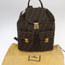 FENDI Zucca Canvas Backpack Brown Black gold Auth 91551-12