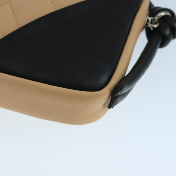 CHANEL Cambon Line Accessory Pouch Leather Black Beige CC Auth 91552A