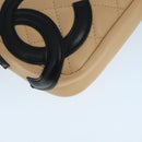 CHANEL Cambon Line Accessory Pouch Leather Black Beige CC Auth 91552A-11