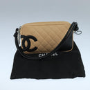 CHANEL Cambon Line Accessory Pouch Leather Black Beige CC Auth 91552A-23