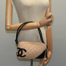 CHANEL Cambon Line Accessory Pouch Leather Black Beige CC Auth 91552A-24