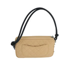 CHANEL Cambon Line Accessory Pouch Leather Black Beige CC Auth 91552A-3