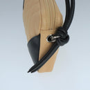 CHANEL Cambon Line Accessory Pouch Leather Black Beige CC Auth 91552A-5