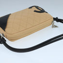 CHANEL Cambon Line Accessory Pouch Leather Black Beige CC Auth 91552A-6
