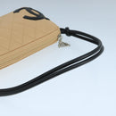 CHANEL Cambon Line Accessory Pouch Leather Black Beige CC Auth 91552A-7