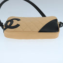 CHANEL Cambon Line Accessory Pouch Leather Black Beige CC Auth 91552A-9